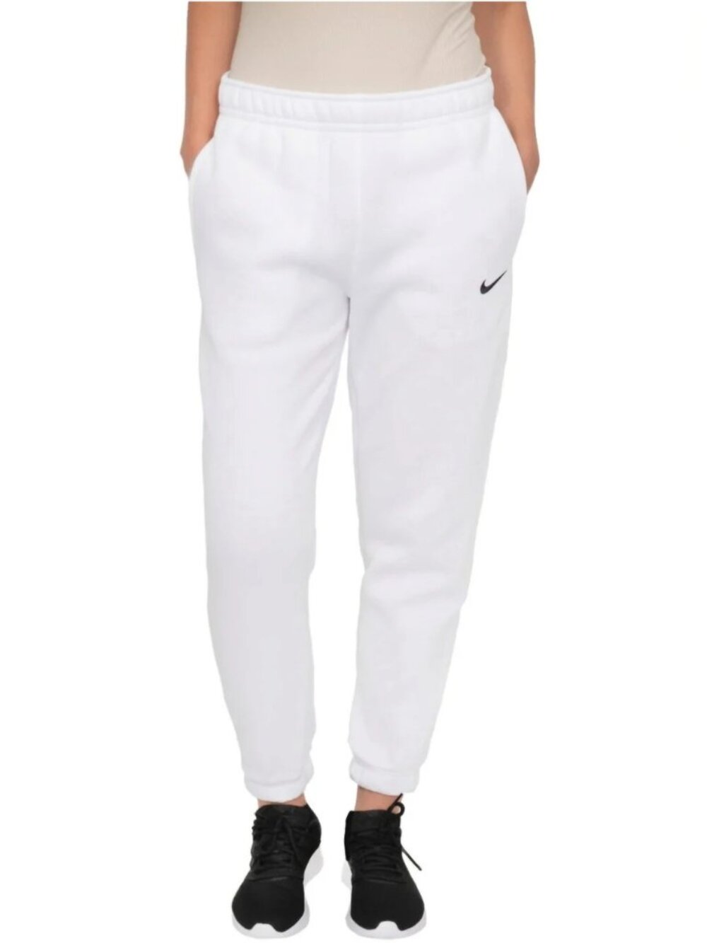 Nike White Sweatpants Small Elastic Waistband Pockets Fleece Lined Comfortable